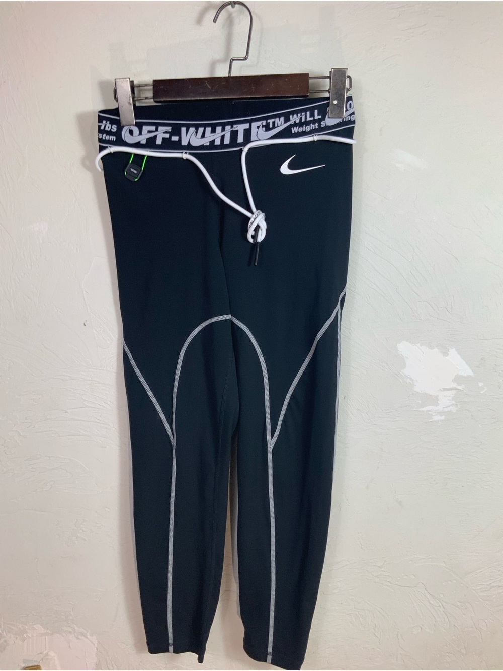 Nike x Off-White Women's Athletic Tights Black Size M Logo Waistband Workout
